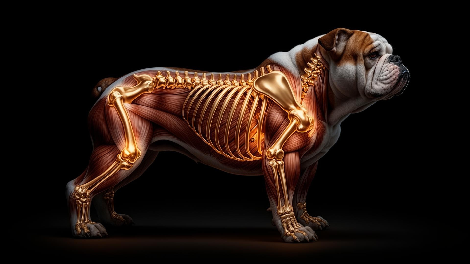 Bulldog skeletal and muscular composite illustration