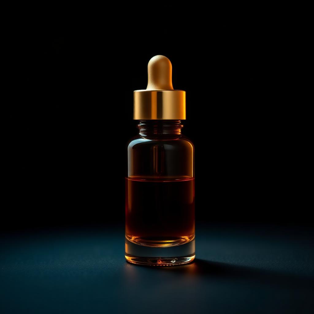 Amber glass vial of research-grade recovery and repair peptide on a dark bronze backdrop